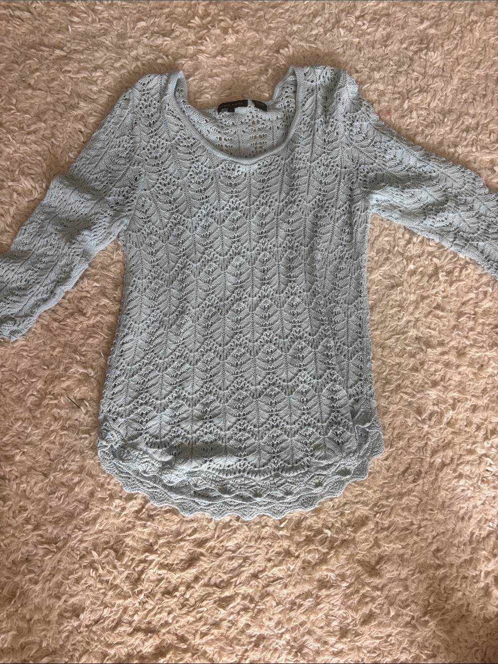 JEANNE PIERRE Light Blue Scoop Neck Lace Knit Sweater